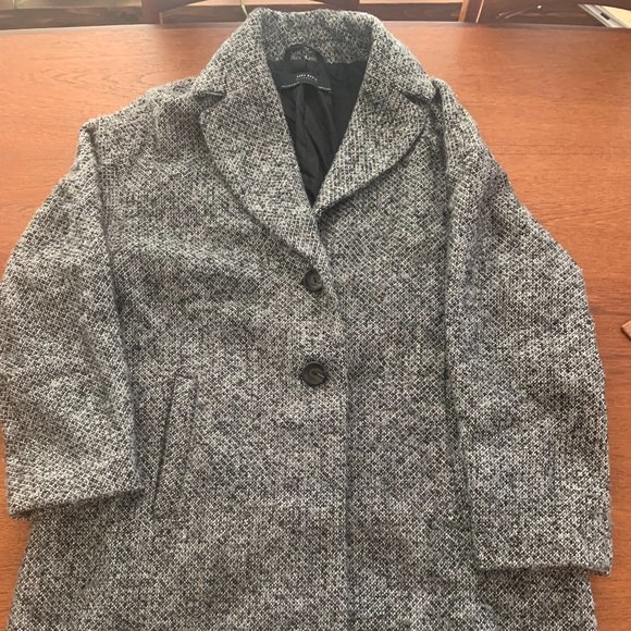 ZARA Medium Sized Grey/Black Peacoat - Picture 2 of 2